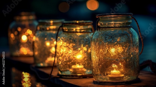 Capture the warm and vibrant glow of lanterns or fairy lights in a nighttime setting. Enhance the atmosphere with textures and let the bokeh effect add a magical twinkle. "Glowing 