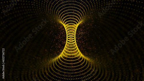 Futuristic style nuclear mushroom or portal texture. Hole tube grid circle warmhole frame tunnel. Background with particles. Big data visualization. 3d rendering.