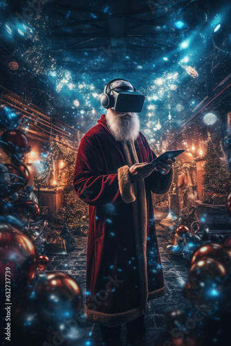 Santa Claus in VR glasses at night. a virtual reality. merry christmas and new year.  © Svetlana