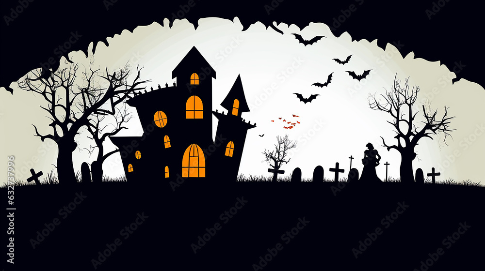 Happy Halloween haunted house , moon night, bat & pumpkin background