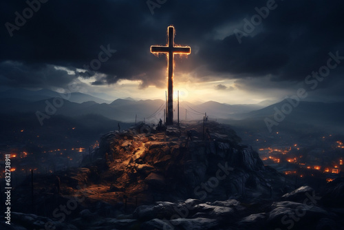 Serene Cross at Jesus Christ's Grave, Majestic Mountain Setting