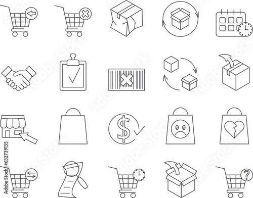 Purchase Returns Icons Set. Return Policy, Refund Process. Editable Stroke. Simple Icons Vector Collection