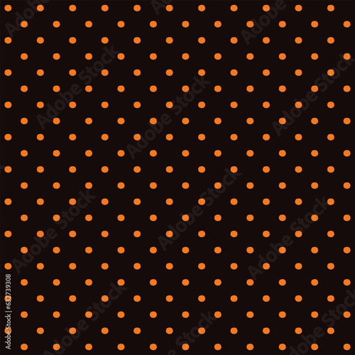 Seamless pattern black polka dot orange background, Halloween theme