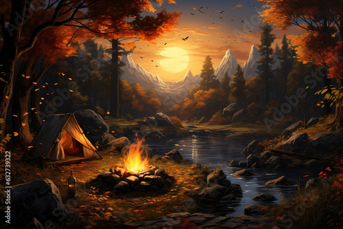 Autumn Campfire in the Wild Generative AI