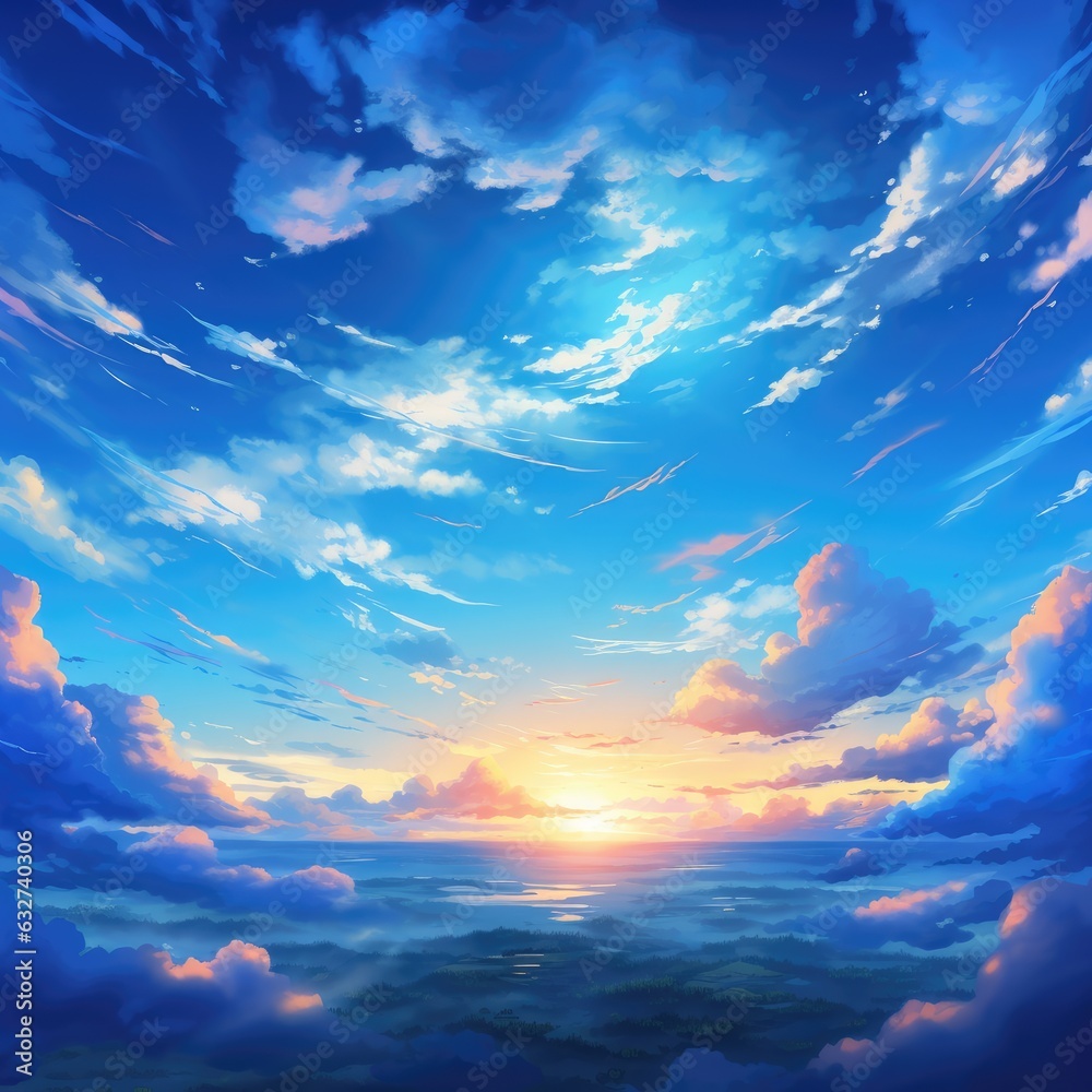 Sky view anime style background wallpaper, anime beautiful sky, anime art style
