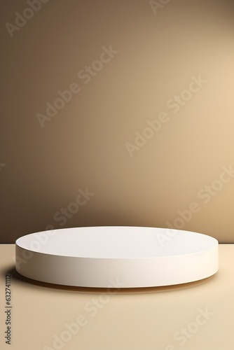 Abstract empty white podium with shadows on light brown background. Stage for product on website. Mock up stand for presentation cosmetic products. Minimal concept. Advertising vertical template