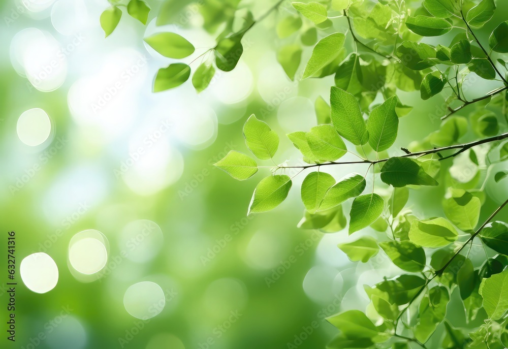 Fresh green leaves on blurred greenery background with bokeh effect Fresh green leaves on blurred greenery background with bokeh effect