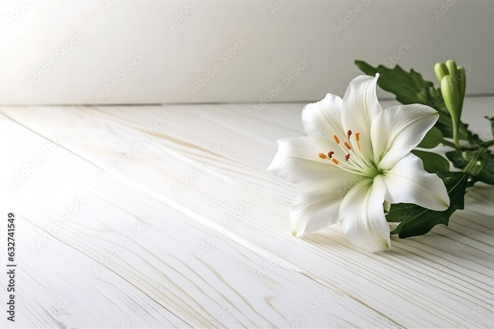 Vibrant Dahlia Flower on White Wooden Background - Floral Copy Space - Created with Generative AI Tools