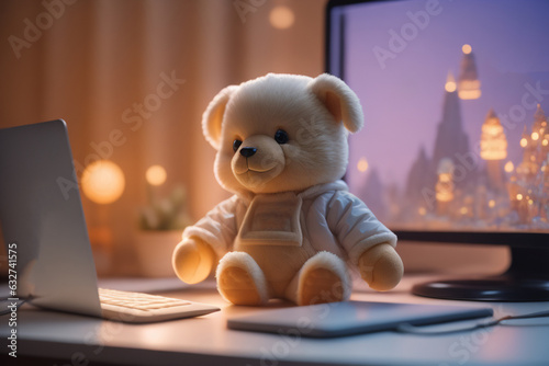 A close up of a soft toy teddy on computer screen, detailed product photo, cute toy, product picture, backlight photo sample, highly detailed product photo, AI Generative