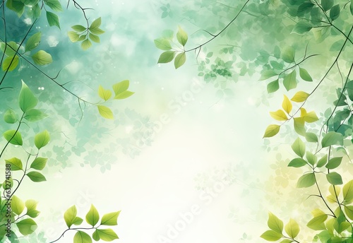 Fresh green leaves background with bokeh effect. Vector illustration