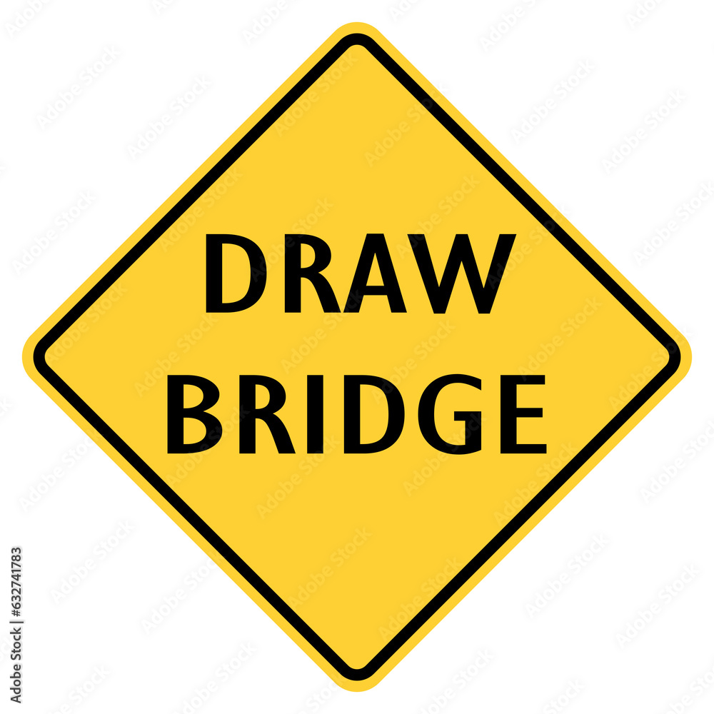 Vector graphic of a usa draw bridge highway sign. It consists of black lettering within a black and yellow square tilted to 45 degrees Vector graphic of a usa draw bridge highway sign. It consists of black lettering within a black and yellow square tilted to 45 degrees
