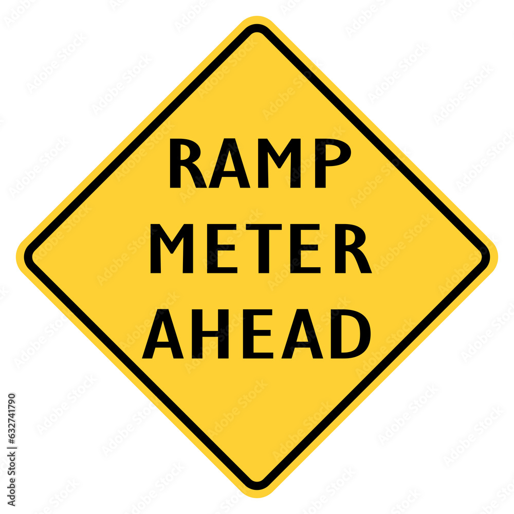 Vector graphic of a usa ramp meter ahead highway sign. It consists of black lettering within a black and yellow square tilted to 45 degrees Vector graphic of a usa ramp meter ahead highway sign. It consists of black lettering within a black and yellow square tilted to 45 degrees