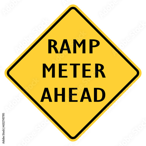Vector graphic of a usa ramp meter ahead highway sign. It consists of black lettering within a black and yellow square tilted to 45 degrees