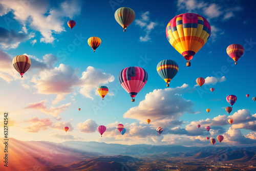 breathtaking scene of hot air balloons floating gracefully in the sky during a balloon festival or adventure Generative AI