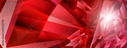 Abstract crystal background in red colors with highlights on the facets and refracting of light