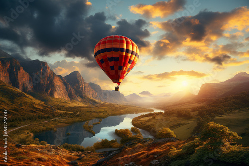 Hot Air Balloon Landing in a Scenic Landscape Generative AI