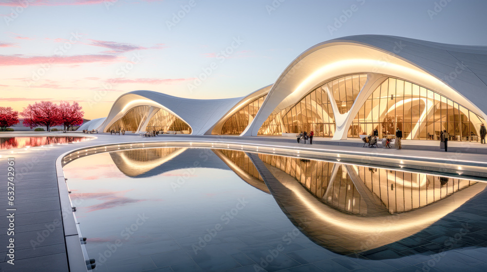 Fototapeta premium Architecture Concept Airport Terminal Brainstorming Illustration Graphic Digital Art KI Generative AI Wallpaper Background