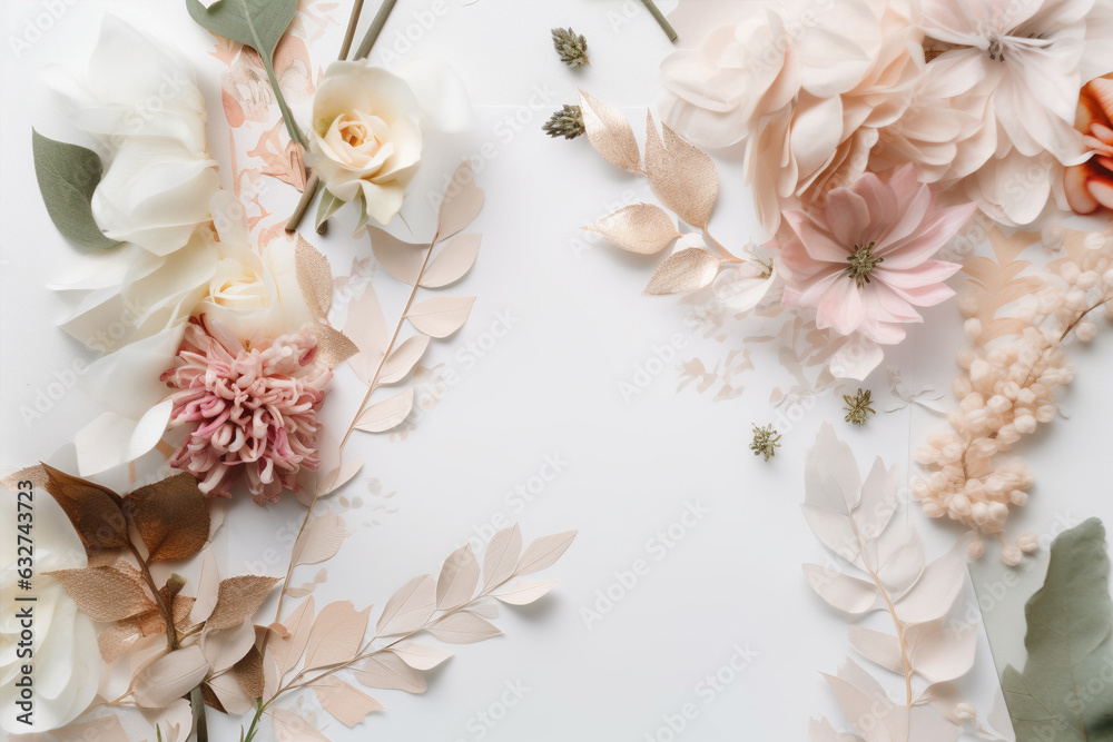 Flowers surrounding white empty piece of paper. Flowers surrounding white empty piece of paper.