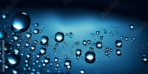 Blue background with water drops. Generative AI.