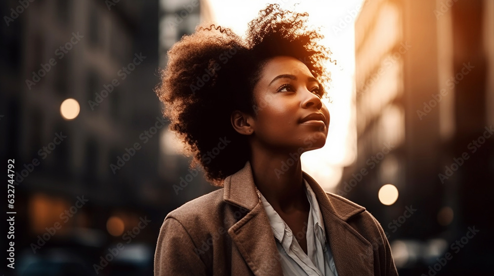 Fototapeta premium happy successful black business woman in the city
