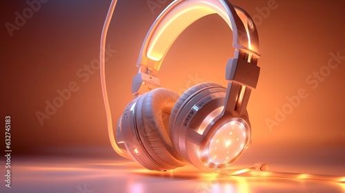 a studio photo of on-ear headphones on a solid color background  neon lighting  negative space for text