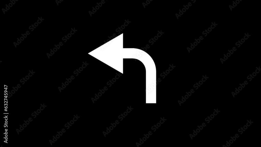 Road traffic signal turn left arrow icon. traffic control road sign curve arrow animated on black background. k1_185 Road traffic signal turn left arrow icon. traffic control road sign curve arrow animated on black background. k1_185