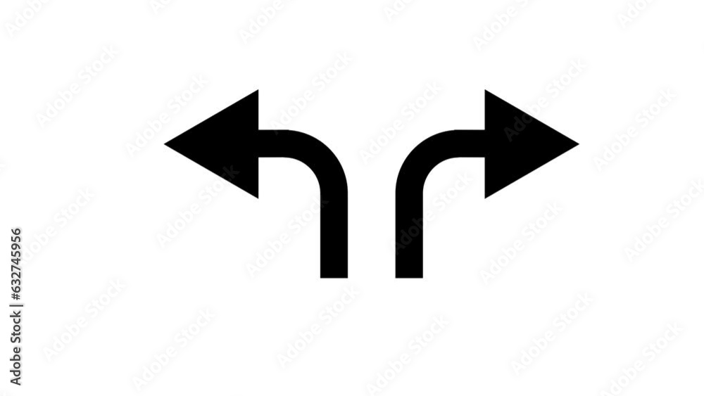 Road traffic signal turn left and right arrow icon. traffic control road sign curve arrow animated on white background. k1_187