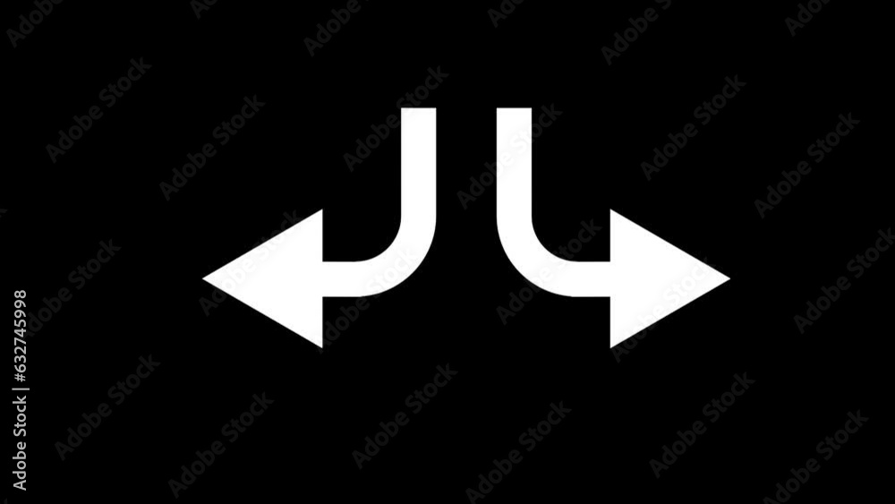 Road traffic signal turn left and right arrow icon. traffic control road sign curve arrow animated on black background. k1_189 Road traffic signal turn left and right arrow icon. traffic control road sign curve arrow animated on black background. k1_189