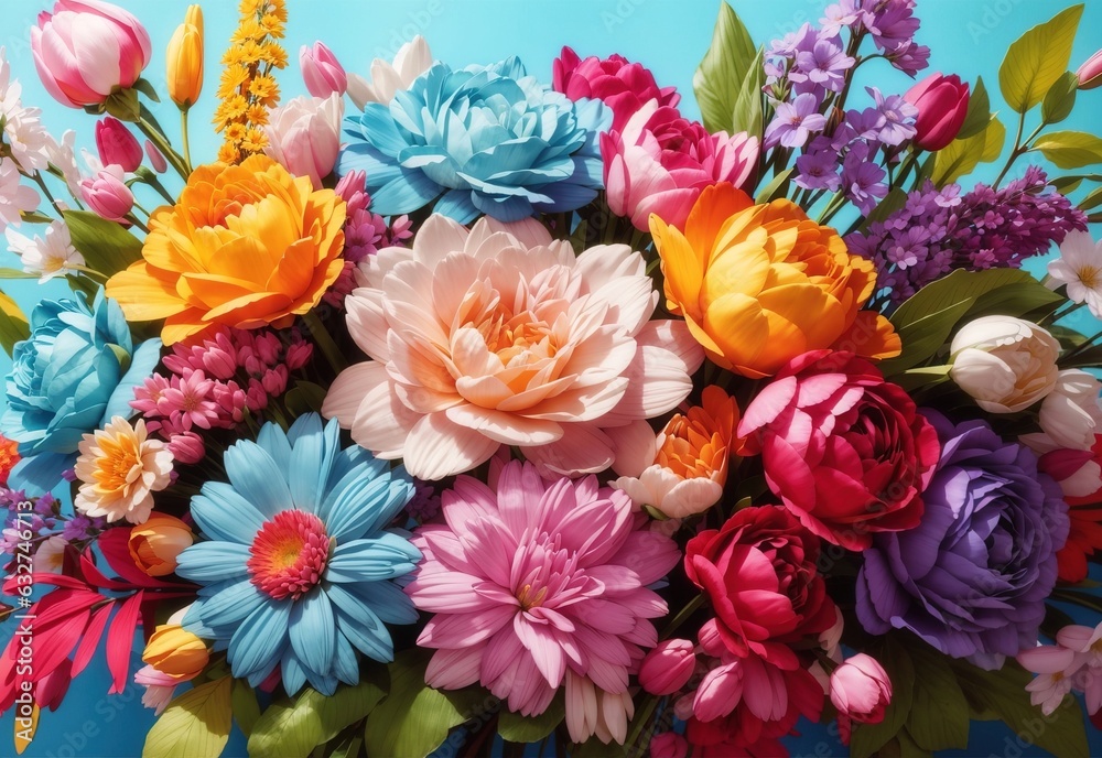 Spring banner colorful vibrant bouquet of various flowers