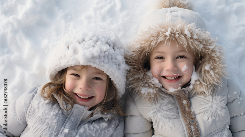 Share the joy of making snow angels, children lying down to create beautiful imprints in the snow as they revel in the pure delight of the moment 