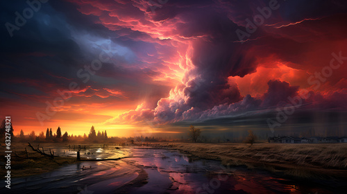 "Tornado's Wrath: The Fury of Nature Unleashed", Vortex, Twister, Super cells, Lightning, thunder, multicolored sky , apocalypse – created with generative AI technology