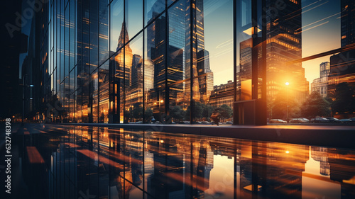 modern city with empty road and skyscrapers in the evening