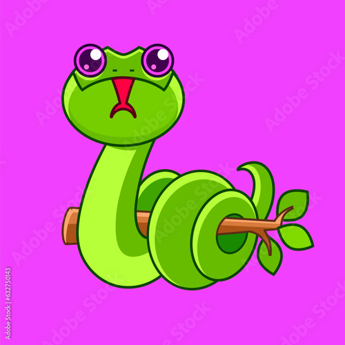 Vector of a green snake slithering in action with tongue © iaroslav_brylov