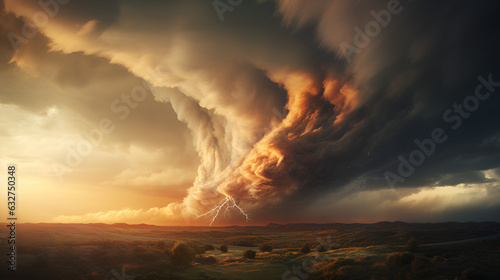 "Tornado's Wrath: The Fury of Nature Unleashed", Vortex, Twister, Super cells, Lightning, thunder, multicolored sky , apocalypse – created with generative AI technology © ZZMC