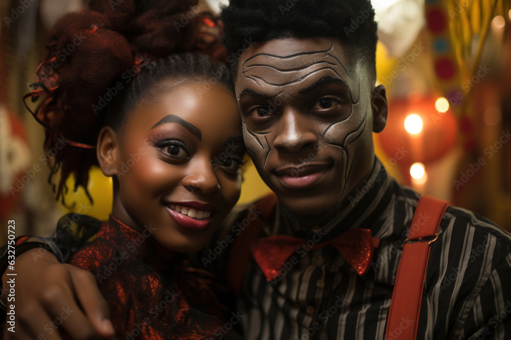 Portrait of student friedns dressed up in Halloween costume. Girl and boy in Halloween makeup. Street portrait of Halloween parade participants. Generated Ai Portrait of student friedns dressed up in Halloween costume. Girl and boy in Halloween makeup. Street portrait of Halloween parade participants. Generated Ai