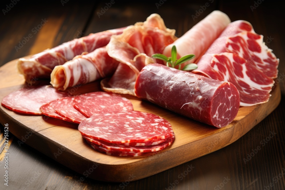 Assortment of various types of Italian cold cuts. 