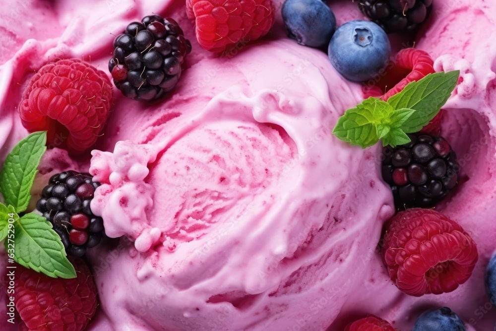 Berry yoghurt ice cream. Smoothies from fresh fruits and berries. Ice