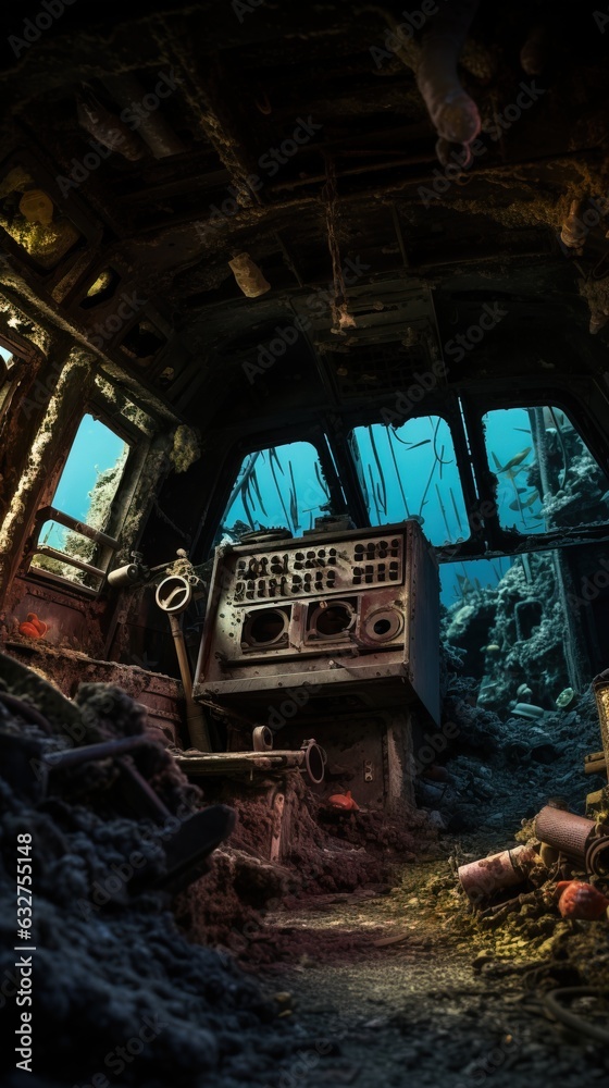 Beautiful Interior Design of a Ship Wreck Underwater on the Floor of the Ocean. Beautiful Interior Design of a Ship Wreck Underwater on the Floor of the Ocean.