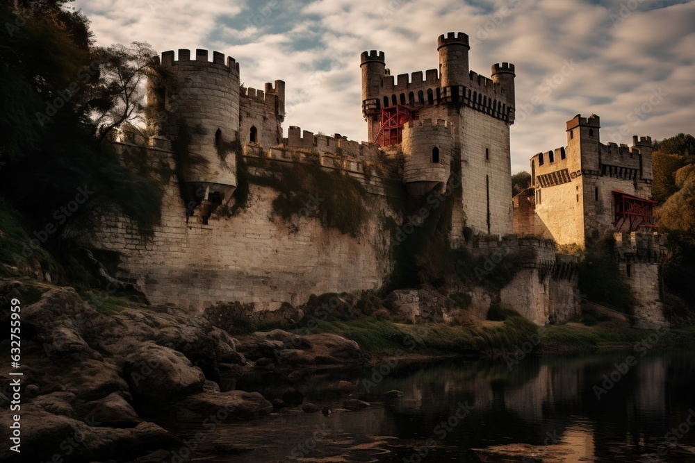 Huge Medieval Castle, Big Walls made of Stone.