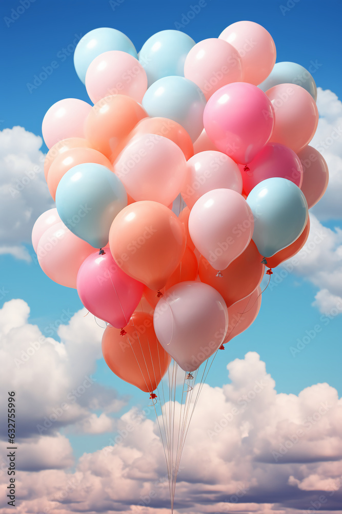 colorful balloons floating in the sky. AI generative