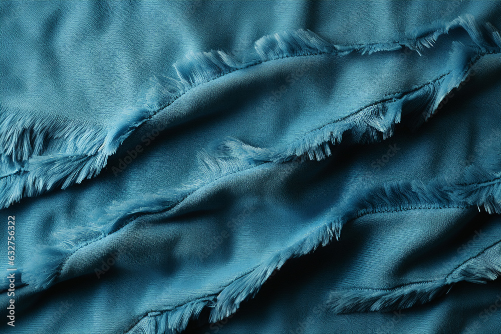 Obraz premium Blue denim background with a seam. Light blue color denim jeans fabric texture. Copy space for text. AI generative