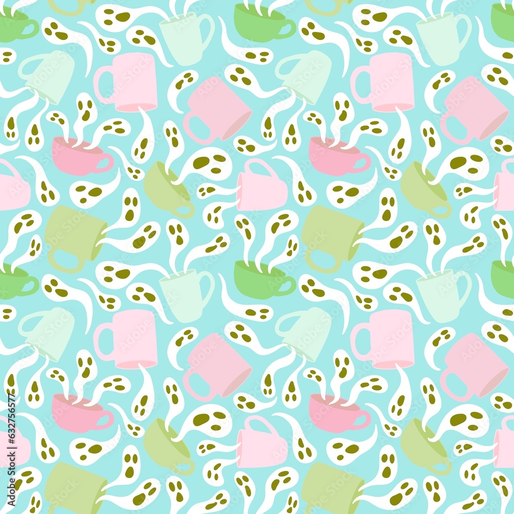 Halloween cartoon monsters seamless ghost and cup of tea and coffee pattern for wrapping paper and fabrics Halloween cartoon monsters seamless ghost and cup of tea and coffee pattern for wrapping paper and fabrics