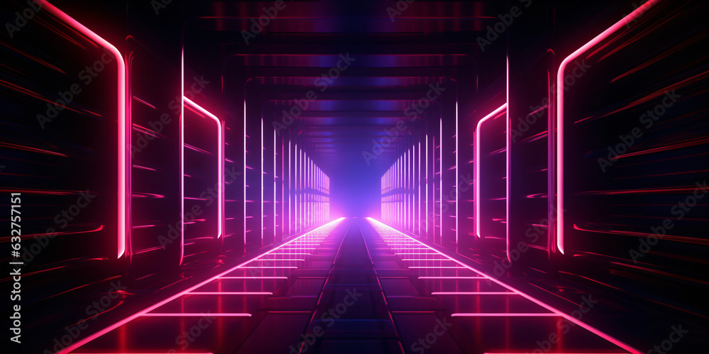 minimalistic neon lines in dark space, glowing light projection on black background, abstract wallpaper effect