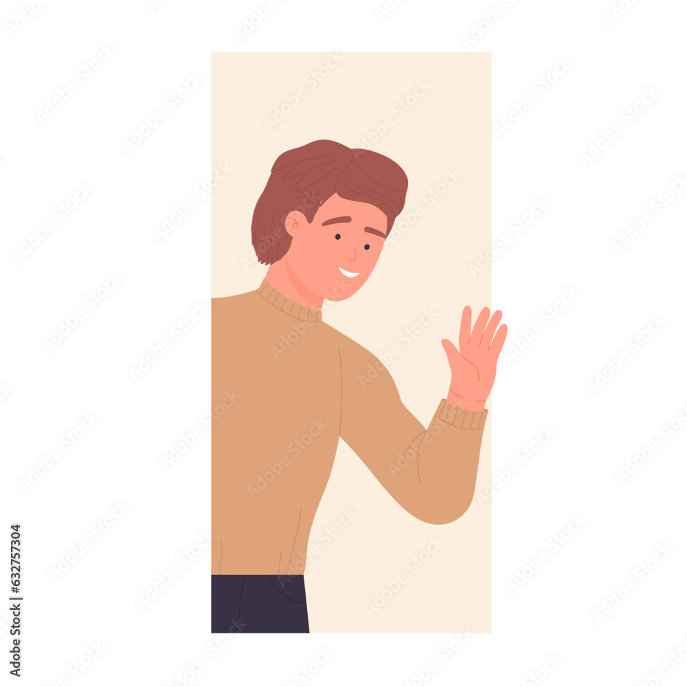 Waving boy from rectangle shape. Learning geometry objects vector illustration
