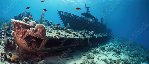 Huge Wreck of a Ship Destroyed located on the Floor of the Ocean.