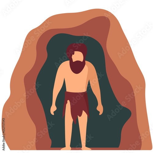 Caveman flat style stock vector image , Caveman coming out of a cave stock vector image