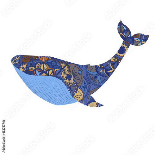Whale. Lace pattern. Illustration on transparent background