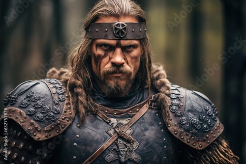 Vikings, Beautiful Man dressed with Medieval Clothes, Long Hair.