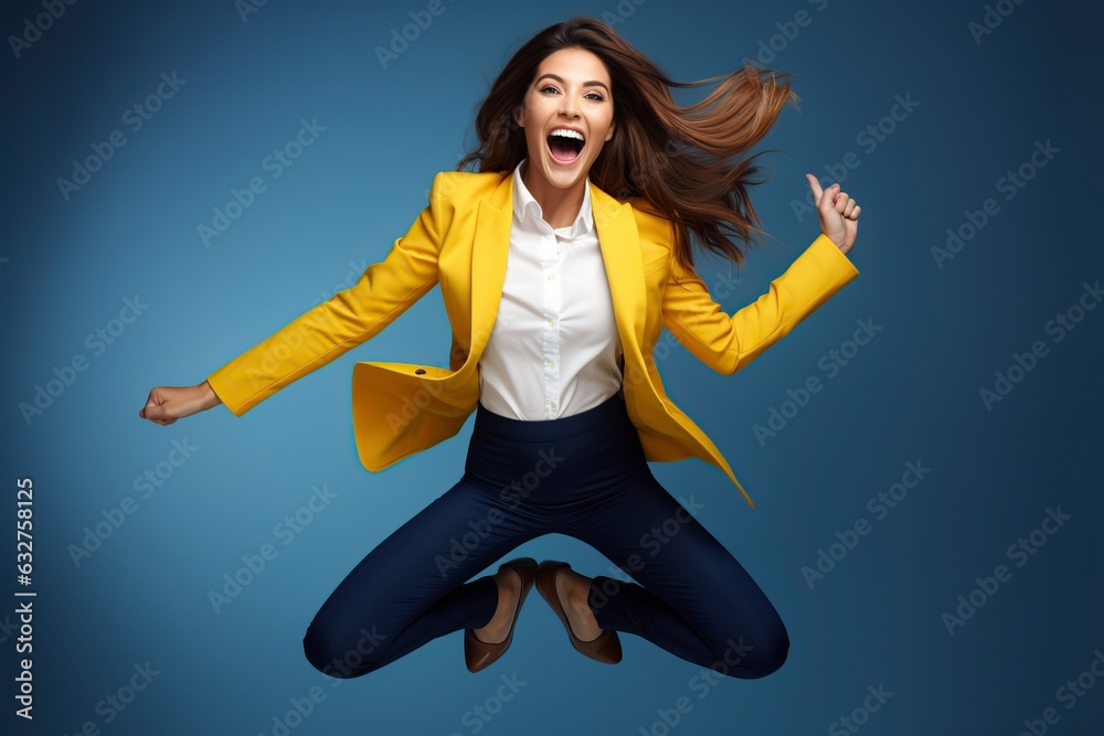 Obraz premium young woman jumping for joy for the success achieved