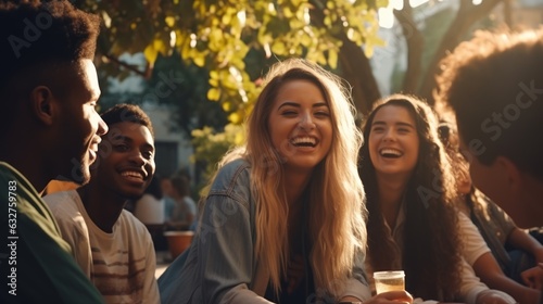 A group of young people friends of different nationalities taking selfies and smiling. Portrait  close-up. Group photo